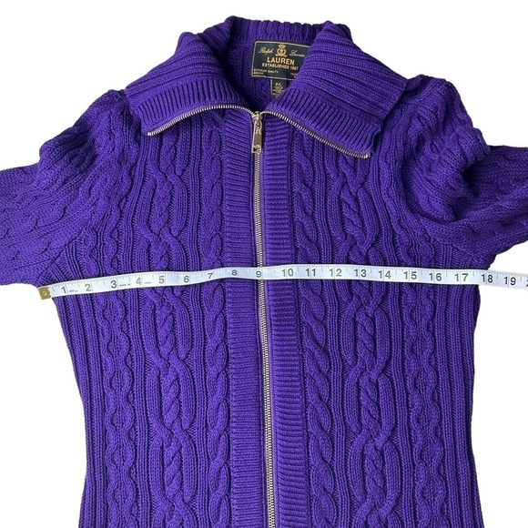 Lauren Ralph Lauren Purple Zip Up Cable Knit Sweater. Size P/L - Picture 5 of 5